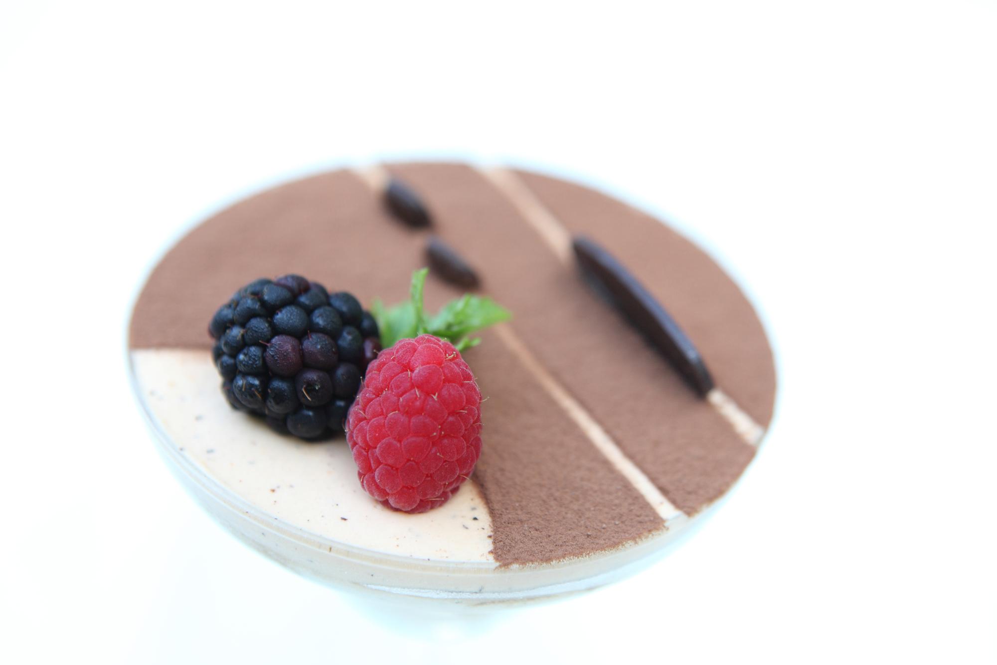 Close-up of finished plated dessert